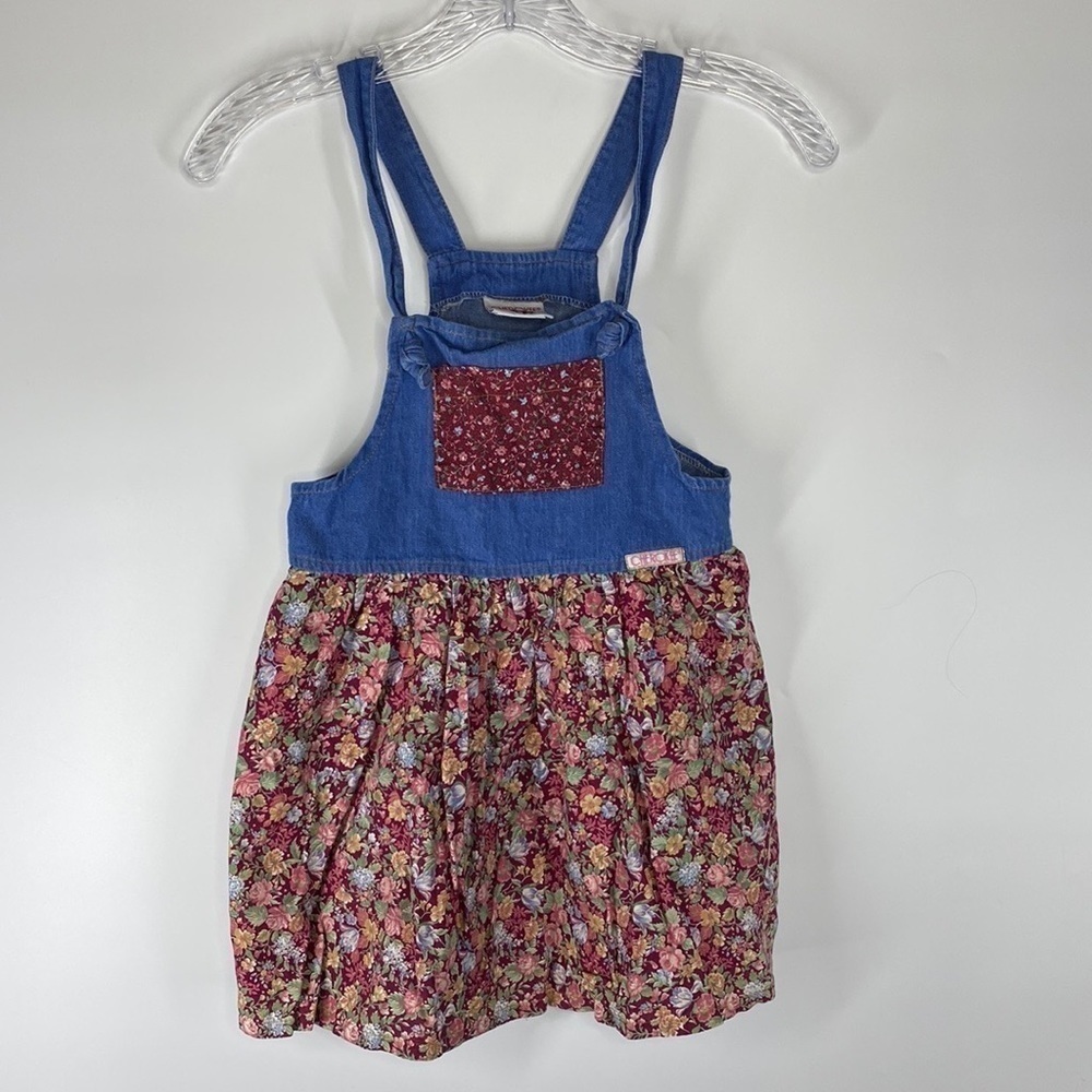 Vintage Cherokee Denim Floral Jumper Dress Size 6X 90s